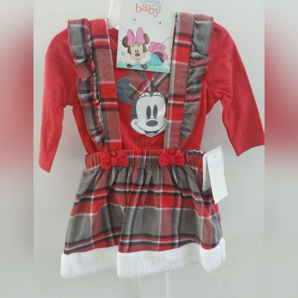 3 piece Disney Minnie Mouse Pinafore Dress, Top & Tights